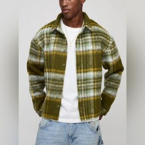 Boohooman Oversized Brushed Flannel Shirt Jacket Green XL NWT IN PACKAGE